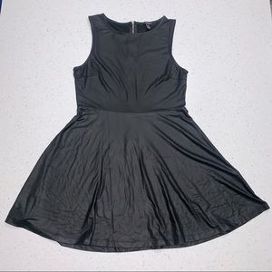 Black faux leather skater dress